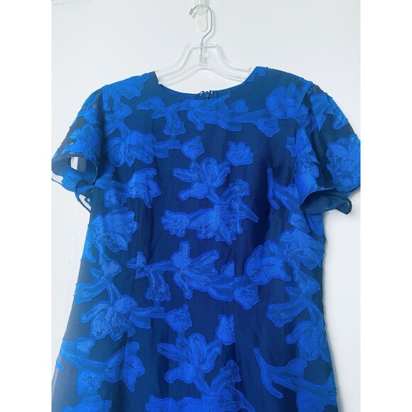 House of Harlow 1960 Mini Dress Size M Blue Floral Semi Sheer Sleeves Wedding - Picture 10 of 13